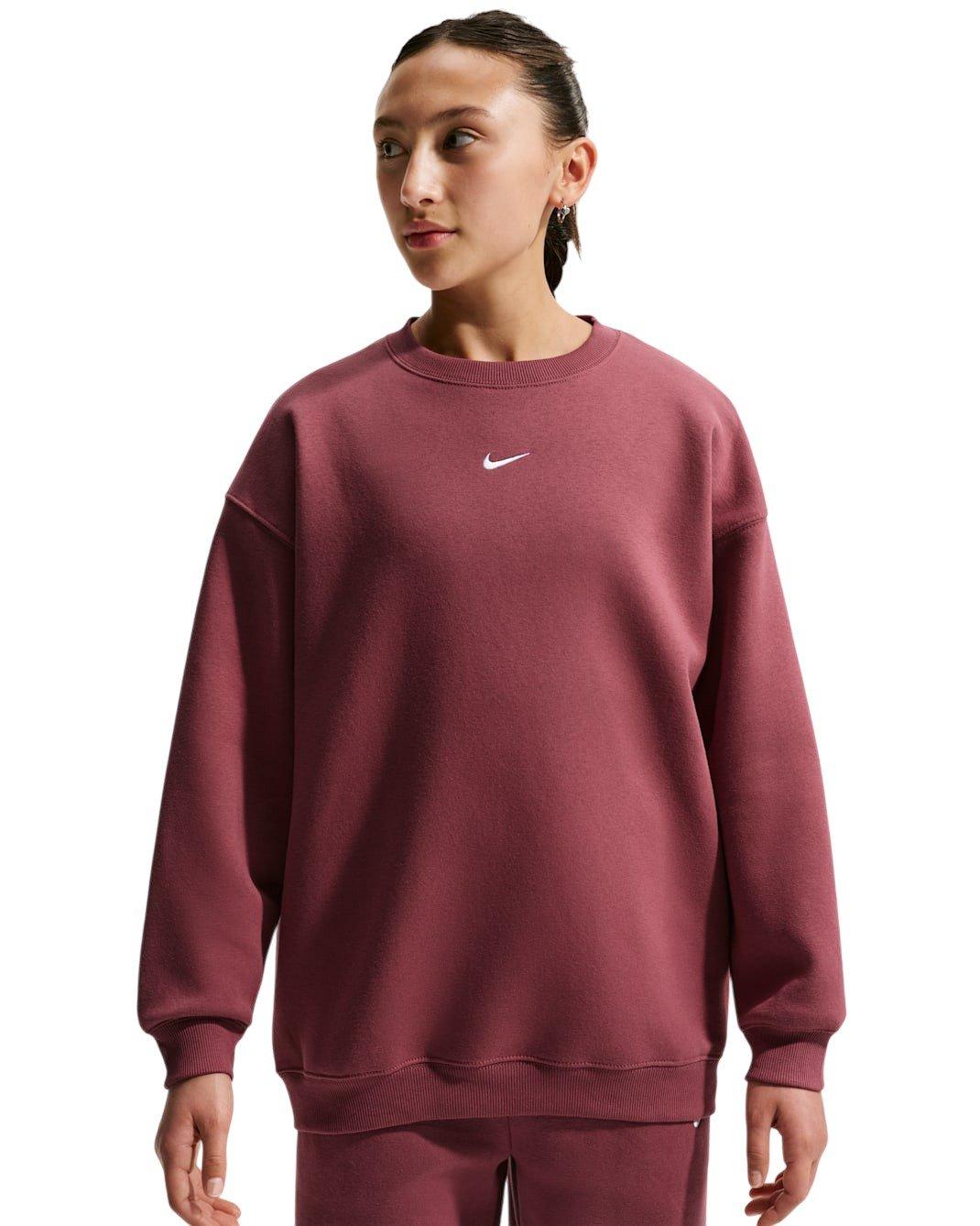 Nike Big Girls' Sportswear Studio Oversized Crewneck Sweatshirt - Maroon - MAROON